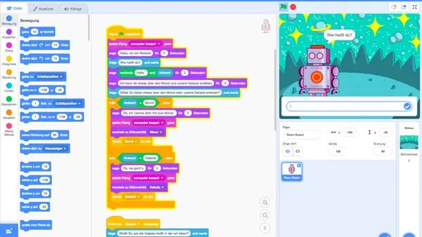 Bildschirm mit SCRATCH Programmierübung