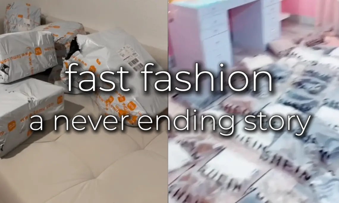 Bild mit Aufschrift - Fast Fashion. A Never Ending Story.